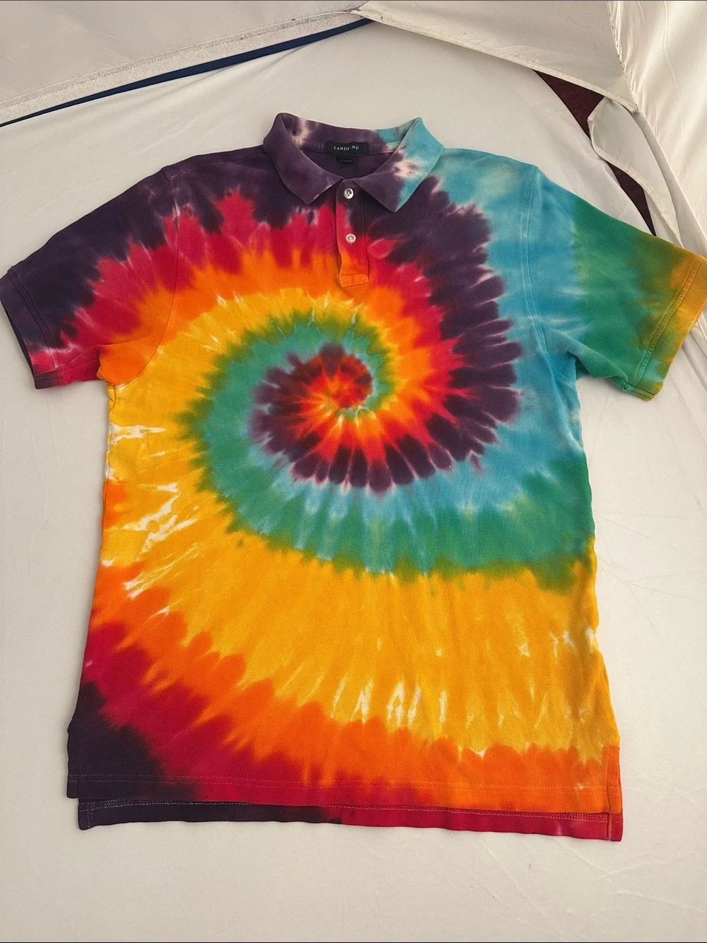 Lands End multicolor rainbow tie-dye short sleeve pique polo shirt XL